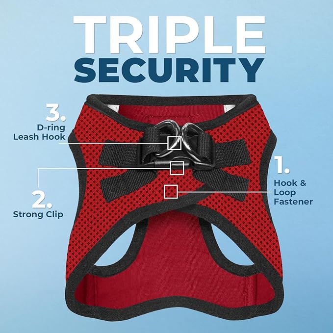 Best Pet Supplies Voyager Step-in Air Harness - All Weather Mesh, Reflective, No Pull Harness for Dogs, Cats - Secure with Hook & Loop Fastener, Buckle, Double D-Rings - Red/Black Trim, XS