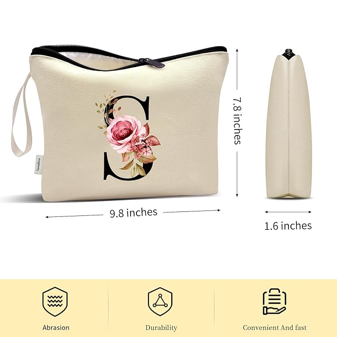 Vavabox A-Z Personalized Makeup Bag, Birthday Gifts for Women Mom, Gifts for Best Friend, Bride Bridesmaid Cosmetic bag (S, Yellow)