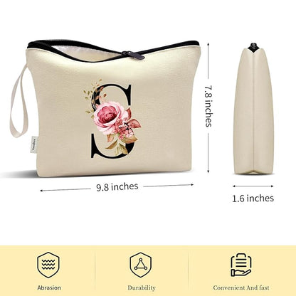 Vavabox A-Z Personalized Makeup Bag, Birthday Gifts for Women Mom, Gifts for Best Friend, Bride Bridesmaid Cosmetic bag (S, Yellow)