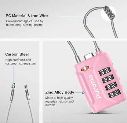 Puroma 2 Pack TSA Approved Luggage Locks, 4 Digit Combination Travel Locks Resettable Code Lock with Zinc Alloy Body for Suitcase, Toolbox, Backpack, Bag, Gym Locker (Basic Pink)