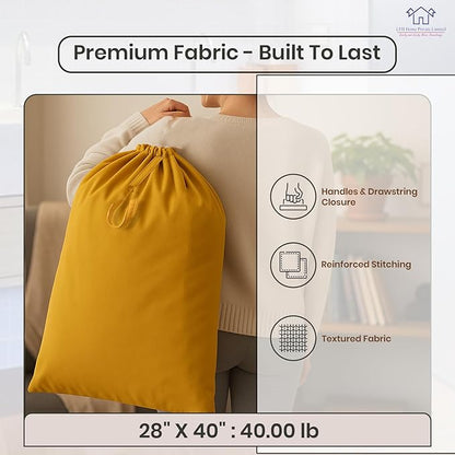 LFH Home Large Premium Cotton Canvas Laundry Bag with Drawstring and Handles Heavy Duty, Multi-Use, and Washable for Home, Travel, College or Storage 28x40 (Pack of 4)-Yellow