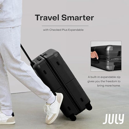 Checked Plus Expandable - 28.75" Airline Approved Check In Luggage with Wheels, Rolling Suitcase for Men & Women - TSA Lock, Silent Spinner Wheels, Expansion Zip, Y-Strap - Charcoal