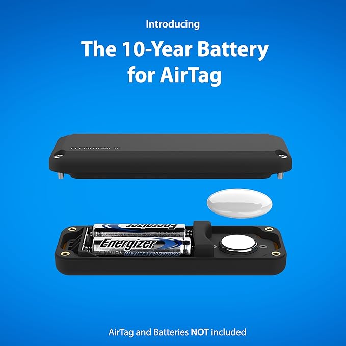 Elevation Lab AirTag 10-Year Extended Battery Case - Uses AA Batteries - 14x More Capacity Than CR2032 TimeCapsule | Waterproof, CR 2032 Battery Replacement
