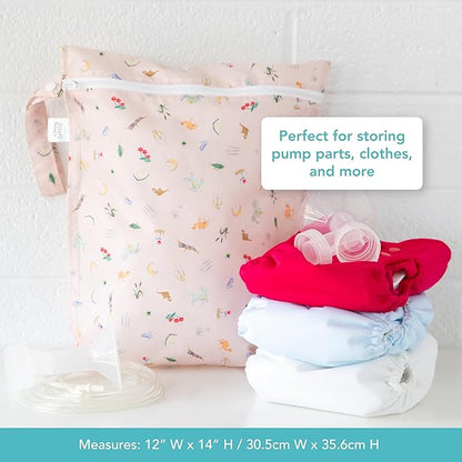 Bumkins Disney Waterproof Wet Bag for Baby, Travel, Swim Suit, Cloth Diapers, Pump Parts, Pool, Beach, Gym Clothes, Toiletry, Hook to Stroller, Daycare, Zip Reusable Wetdry Pack, Princess Magic Pink