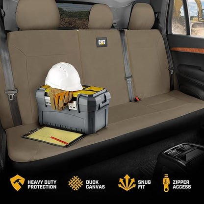 CAT Beige Rear Seat Cover for Cars, SUVs & Small Trucks – Heavy-Duty Oxford Canvas – 60/40 Split Bench Protector – Durable Back Seat Cover for Pets, Travel & Daily Use – Car & Truck Interior Accessory