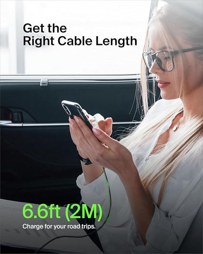 Belkin USB A to USB C Cable, 6.6ft, 15W - Type C Charger, iPhone Charger Cord, Soft, Braided, Flexible for iPhone 16 & 15, Galaxy S25, Pixel 9, iPad Pro, Airpods Pro, Switch & More - Black