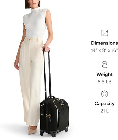 TUMI - Voyageur Leger 4 Wheeled Luggage - Women's Lightweight and Spacious, Sleek Silhouette, Durable Premium Suitcase - 16" Compact Carry-On, Black with Gunmetal Hardware