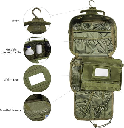 Tactical Toiletry Bag for Men, Travel Hanging Toiletry Bags, Toiletries Organizer Dopp Kit, Travel Cosmetic Bag,Shaving Hygiene Bag, Bathroom Essentials Men's Toiletry Bag for Camping - Army Green