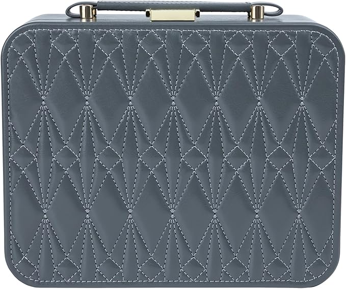 Travel Jewelry Case Large Jewelry Box Jewelry Travel Organizer Jewelry Case with Handle Removable Tray Best Gift for Women Girls (Grey)
