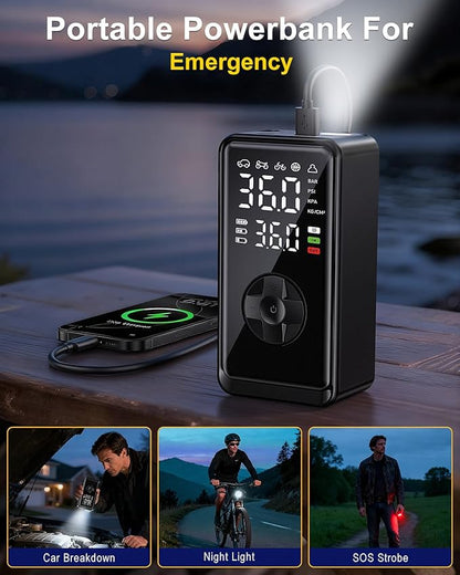 Tire Inflator Portable Air Compressor, Auto Air Pump for car tires with Digital Tire Pressure Gauge, Dual Digital LCD, Pocket Air Compressor for Cars, Bike, Motorcycle, Ball