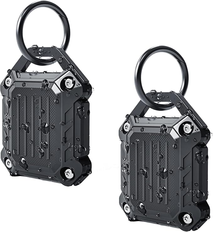 Dovick- Waterproof Airtag Keychain Holder Case,Screw Full Cover Compatible with Apple Air Tag Tracker Key Ring Black 2Pack