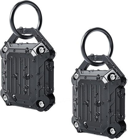Dovick- Waterproof Airtag Keychain Holder Case,Screw Full Cover Compatible with Apple Air Tag Tracker Key Ring Black 2Pack