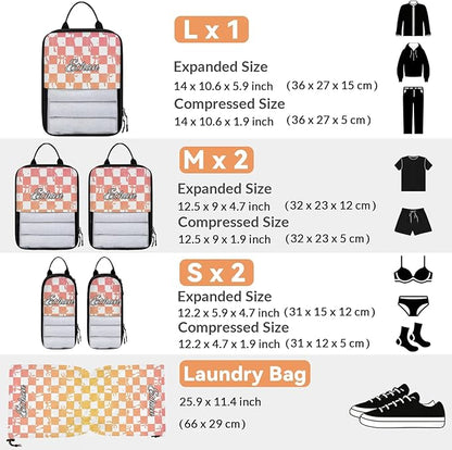 Custom 6 Set Compression Packing Cubes with Name Personalized Compressible Expandable Packing Organizers Luggage Carry On Suitcase Bags Travel Accessories Gifts, Orange Rose Gradient
