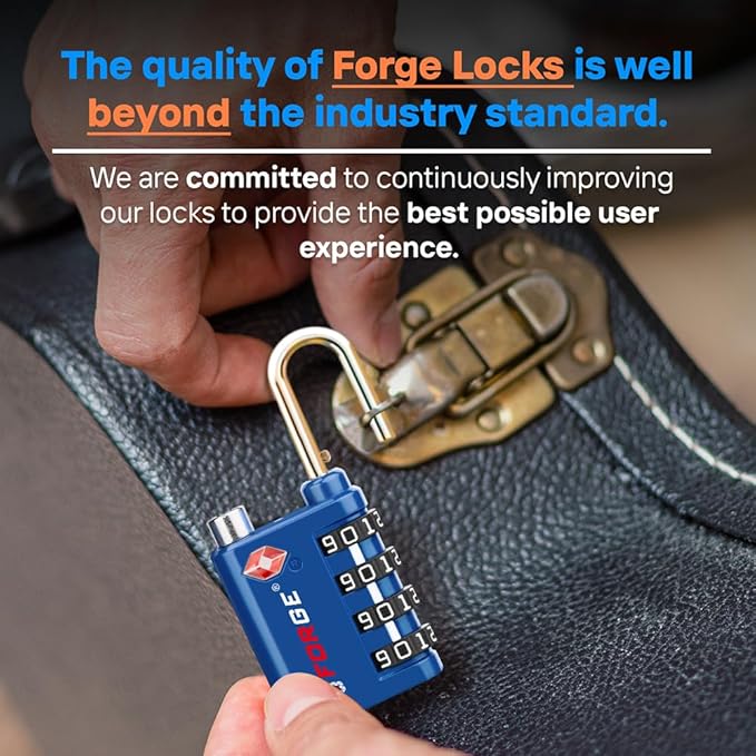 Forge Dual-Opening: Key or Combination Lock, TSA Approved Lock for Luggage, Pelican case, Travel, Gym, School, Luggage Combination Lock, Travel Bag Lock (Blue 2 Pk)
