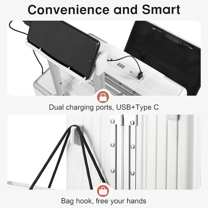 Carry On Luggage 22x14x9 Airline Approved Aluminum Frame, 20 Inch Hard Shell Carry On Luggage, Suitcase Carry-on Zipperless Luggage, TSA Approved (White)