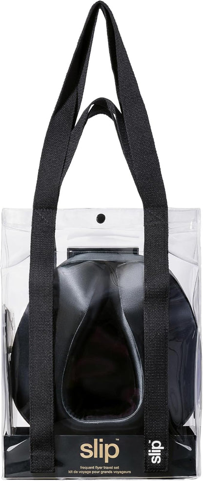 SLIP Silk Frequent Flyer Travel Set - Black - Includes 1 x Travel Neck Pillow, 1 x Face Covering, 1 x Sleep Mask