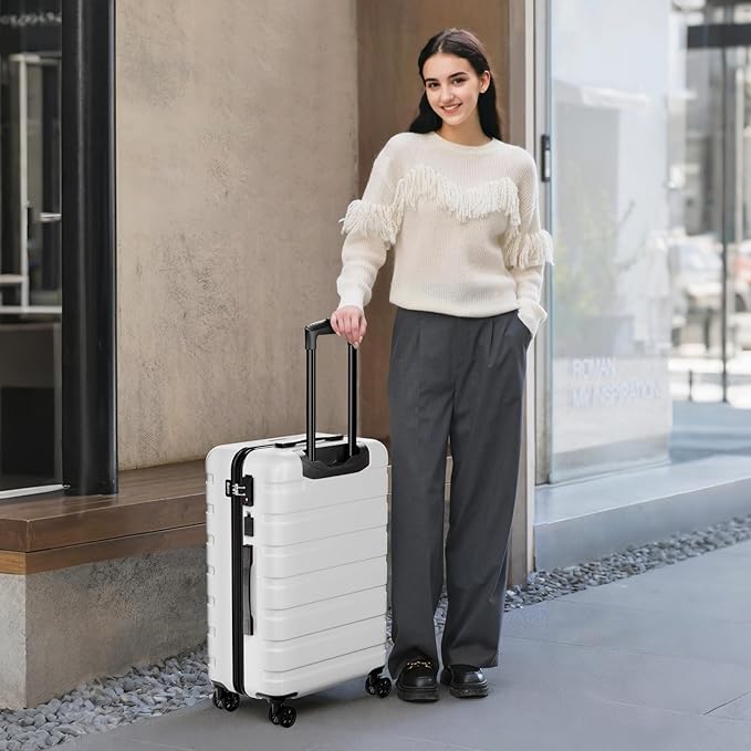 AnyZip Suitcase Hardside PC ABS Lightweight USB Luggage with Wheels TSA Lock Checked-Medium 24 Inch White