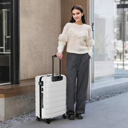 AnyZip Suitcase Hardside PC ABS Lightweight USB Luggage with Wheels TSA Lock Checked-Medium 24 Inch White