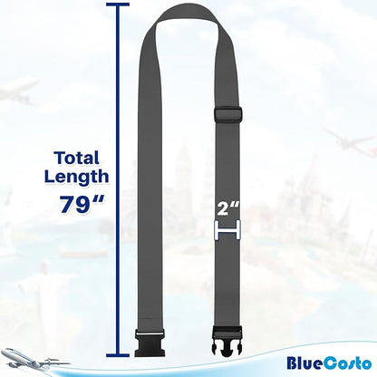 Luggage Straps for Suitcases - TSA Approved - Gray, 4 PK - Premium Nylon Belts for Suitcase, Briefcase & Travel Bag - Adjustable Strap Length 46" - 78"