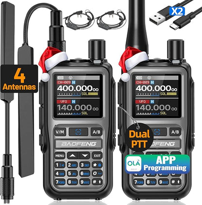 Baofeng UV-5R Mini Ham Radio Long Range Handheld Two Way Radio NOAA Weather Radio Dual PTT Rechargeable Walkie Talkies Longe Range APP Programming Copy Frequency 999CH USB-C Charging Survival Radio