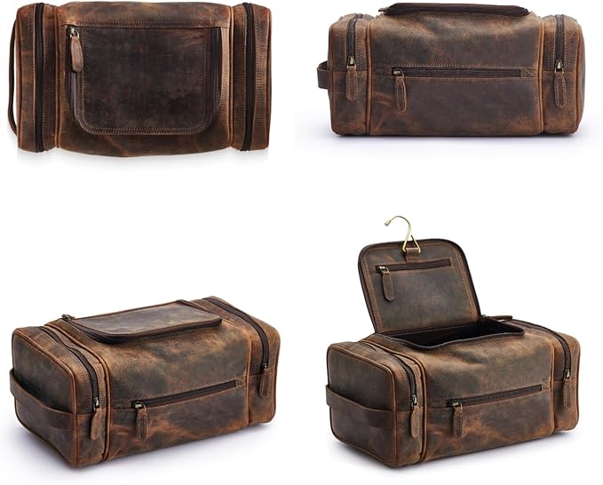 NomadCraftsCo. Extra Large Leather Toiletry Bag for Men - Premium Leather Men's Toiletry Bag for Travel, Dopp Kit, Pouch, Large Travel Organizer
