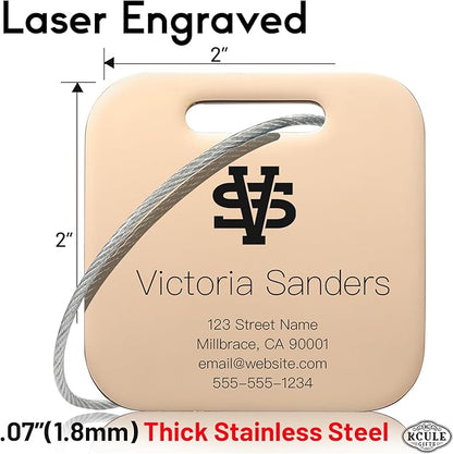 Personalized Luggage Tags for Suitcases - Stainless Steel Custom Luggage Tags for Backpacks & Bags, Sturdy, Waterproof & Heavy Duty (Rose Gold/Square)