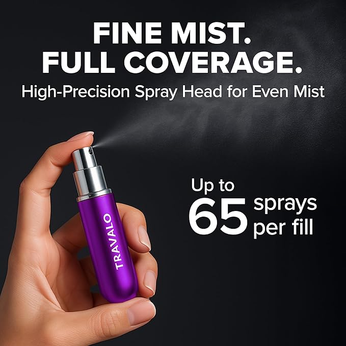 Travalo Classic HD Perfume Atomizer - Leak-Proof and TSA Approved for Air Travel - Reusable, Airtight, Easy-Fill Mini Pump Sprayer - Lightweight, Elegant Design w/Volume Window - Purple 0.17oz