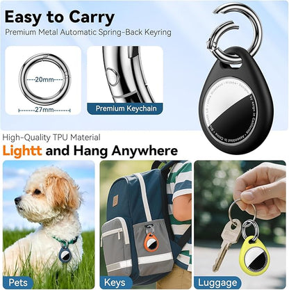 Waterproof Airtag Holder,4 Pack Airtag Keychain with Full Wrap Design,Airtags Case for Apple Airtag,Anti-Lost Air tag Accessories for GPS Item Finder Tracker,Bag,Key,Pet,Black/Blue/Orange/Green