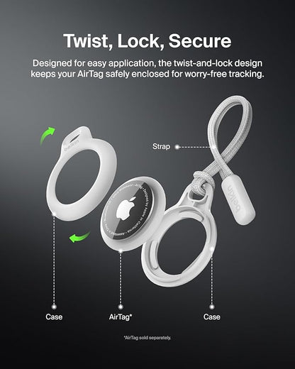 Belkin Apple Airtag Secure Holder With Strap - Apple Air Tag Keychain - Airtag Holder With Strap For Key Ring - Airtag Keychain Accessories - Scratch Resistant Airtag Case With Raised Edges - White