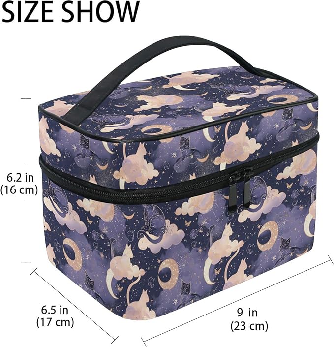 MNSRUU Makeup Bags, Cat Moon Makeup Organizer Bags Toiletry Bag Box Travel Cosmetic Bag Make Up Train Case for Women Teen Girl Ladies