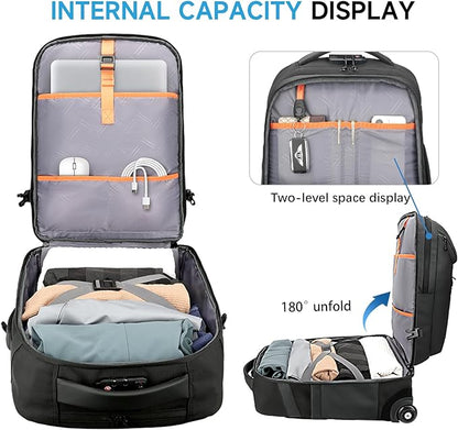 Large Rolling Backpack for Women&Men, 50L Work Backpack with Wheels,17 inch Laptop Backpack with USB Port,TSA Lock Carry On for Business, Travel, College, Teacher