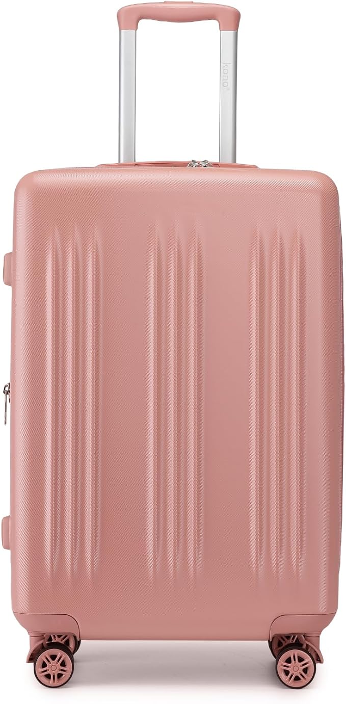 Kono Lightweight 28 Inch Expandable Luggage with Quiet Spinner Wheels TSA Lock, Scratch and Drop Resistant PC+ABS Hardside Durable Large Checked Suitcase, Nude/Rose Gold