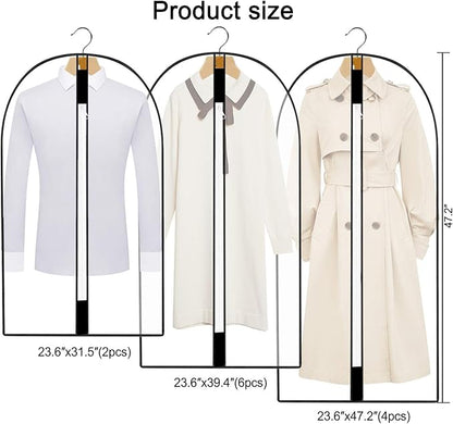 Pwsap 12 Pack Breathable Clothes Covers with Zip, Hanging Garment Covers Bags Dress Bag Covers Moth-Proof Mens Suit Storage Bag Dust Cover for Wardrobe Storage and Travel(Clear)