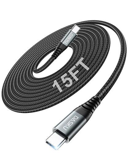 USB C to C Cable 15FT 100W 1Pack, Extra Long USB C Cable Fast Charging,USB C to USB C Cable Durable Braided, USB Type C Cord Compatible with iPhone 17/16/15/Pro Max/Plus/Samsung Galaxy S23/Switch/More