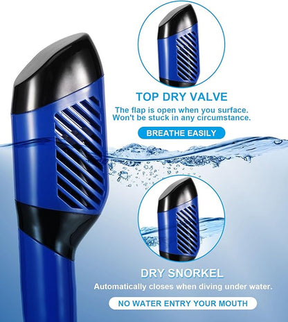 Aegend Snorkeling Gear for Adults Youth Kids, Dry Snorkel Set Panoramic View Enhanced Anti-Leak and Anti-Fog Technology, Adjustable Strap for Snorkeling Scuba Diving Swimming with Mesh Bag