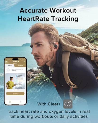 Cleer ARC 3 Sports Pro Open Ear Headphones - Dolby Audio, Snapdragon Sound True Wireless Earbuds,40Hr Battery, Bluetooth 5.4, IPX7,Heart Rate Tracking,Wireless Charging Smart Case, Comfort Fit, Black