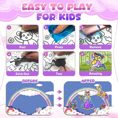 YoPoll Foil Art Craft Kits for Kids, Mess-Free DIY Creative Activity Set, Fun Arts and Crafts Toys for Boys & Girls, Peel & Press Foil Art Kit for Kids, Travel Toy and Birthday Gift (Princess)