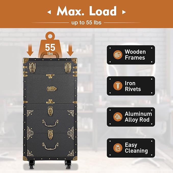 Beauty Luggage Rolling Lockable Makeup Train Case Stylist Cosmetic Luggage Travel Organizer with Hair Dryer Holder & Compartment