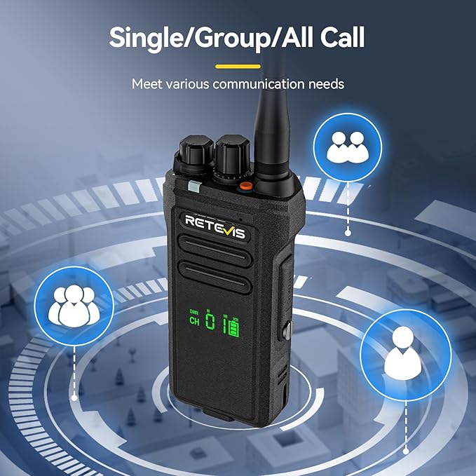 Retevis NR30D DMR Two Way Radios Long Range,Noise Canceling,IP67 Waterproof,TDMA,AES256,15-Hour Battery Life,Compatible with Motorola CP100D,Professional Digital Walkie Talkies for Industrial(2 Pack)