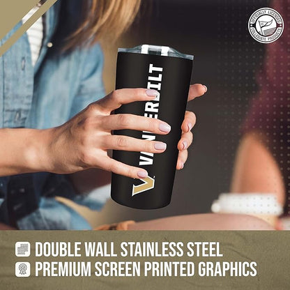 Campus Colors NCAA Stainless Steel Tumbler perfect for Gameday - 18 oz - Double Walled - Keeps Drinks Perfectly Insulated (Vanderbilt Commodores - Black)