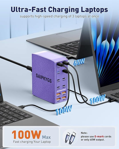 USB Charging Station (600W),12-Port USB C Charger Block with Dual 100W PD USB-C Fast Charging Station Hub for MacBook Pro/Air/All iPad Phone 17/16 15/14/13/Pro Max/Samsung Galaxy Note(Purple)