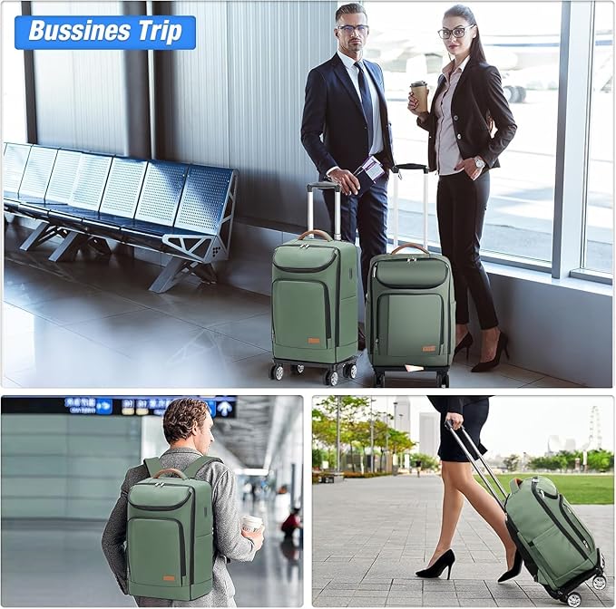 Lekebobor Travel Rolling Backpack, 18 inch Waterproof Bag with 360° Wheels for 15.6" Laptop, Convertible Airline Approved Travel Back Pack for Men & Women, Business, Commuter