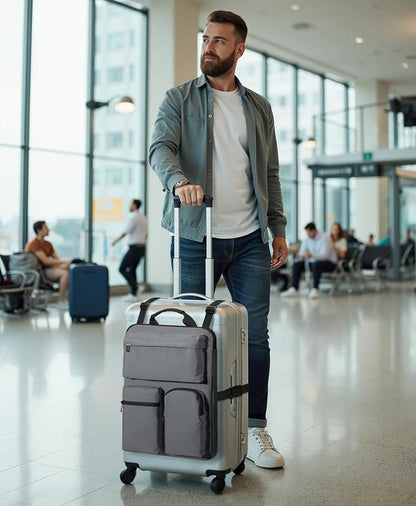 Over Luggage Organizer Bag for Suitcase with Multi Pockets, 16” Laptop Bag with Handle, Portable Travel Organizer Bags for Luggage with Adjustable Straps, Tote Carry Bag for Men Women(Grey)