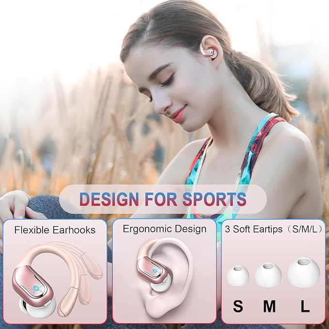 Wireless Earbud, 75Hrs Bluetooth 5.4 Headphones IP7 Waterproof for Sport, Running Wireless Earphones with ENC Noise Cancelling Mics, Deep Bass Over Ear bud with Earhooks for Android, iOS, Workout, Gym