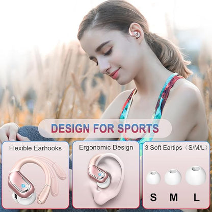 Wireless Earbud, 75Hrs Bluetooth 5.4 Headphones IP7 Waterproof for Sport, Running Wireless Earphones with ENC Noise Cancelling Mics, Deep Bass Over Ear bud with Earhooks for Android, iOS, Workout, Gym