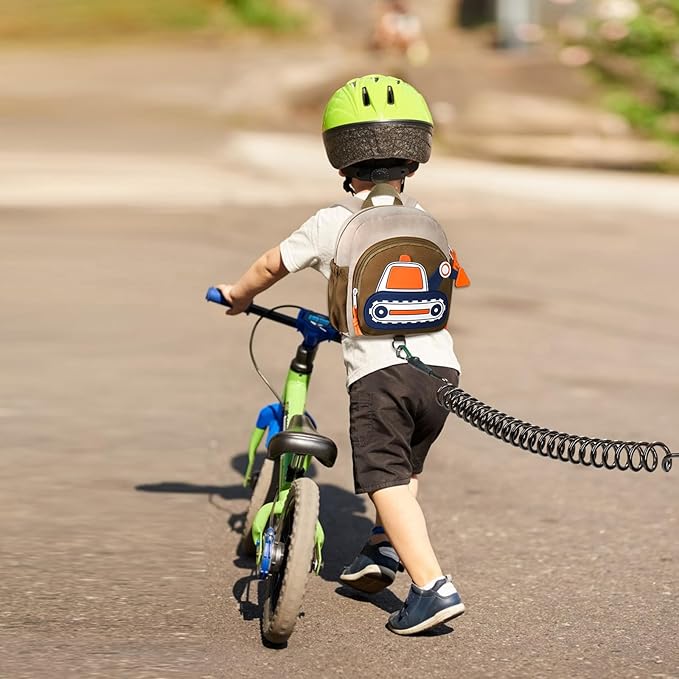 Accmor Toddler Leash Backpack, Cute Excavator Bag with Anti Lost Wrist Link, Children Safety Walking Harness Kids Travel Essential Mini Rucksack Back Pack with Strap Tether for Baby Boys