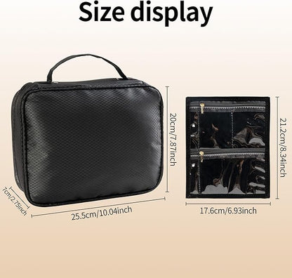 Travel Jewelry Organizer Case with Multiple Clear Zipper Pockets - Ring Binder Style Storage Bag for Necklaces, Earrings, Rings, Bracelets, Ideal for Gifts & Travel(black)