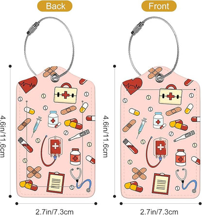 2Pack Luggage Tags for Suitcases, Cute Unique Pu Leather Cruise Luggage Tag with Privacy Cover ID Label Address Card and Metal Ring Suitable for Women Men Kids Travel Bag,Medical Instrument Pattern