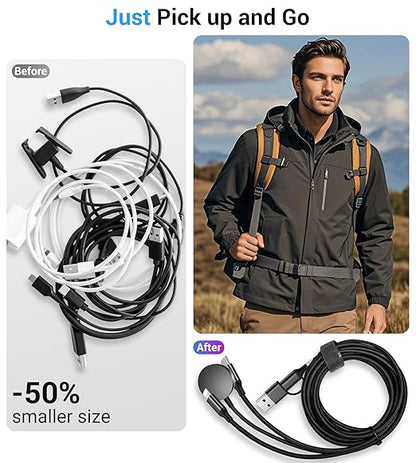 WAVELIFE for Apple Watch Charger Travel Essentials,Multi Charger Cable for iWatch Charger/for iPhone 17-12,3 in 2 USB A/C,Type C,Lighting,iWatch Charging Cord,Vacation RV Camping Essentials-5FT Black