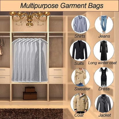 Garment Bags Covers 24''X60'' Dress Bags for Hanging Clothes (Pack of 6) with Study Full Zipper Coat Covers for Closet Clothes Storage Travel